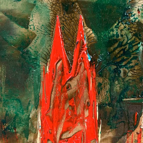 „Mini Kölner Dom Abstrakt“<br>Acryl auf MDF Block<br>10 x 10 cm<br>mit Aufhängung<br>handsigniert und mit Echtheitszertifikat