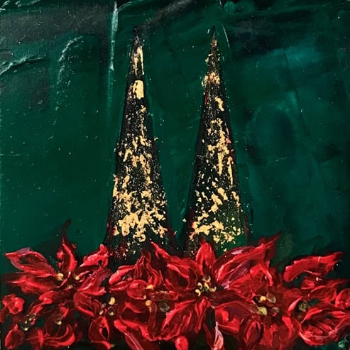 „Mini Kölner Dom Abstrakt“<br>Acryl auf MDF Block<br>10 x 10 cm<br>mit Aufhängung<br>handsigniert und mit Echtheitszertifikat