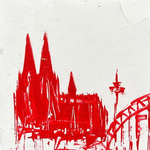 „Mini Kölner Dom Abstrakt“<br>Acryl auf MDF Block<br>10 x 10 cm<br>mit Aufhängung<br>handsigniert und mit Echtheitszertifikat