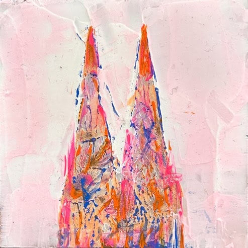 „Mini Kölner Dom Abstrakt“<br>Acryl auf MDF Block<br>10 x 10 cm<br>mit Aufhängung<br>handsigniert und mit Echtheitszertifikat