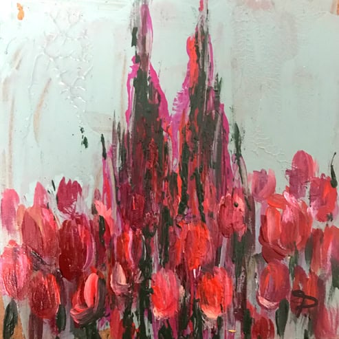 „Mini Kölner Dom Abstrakt“<br>Acryl auf MDF Block<br>10 x 10 cm<br>mit Aufhängung<br>handsigniert und mit Echtheitszertifikat