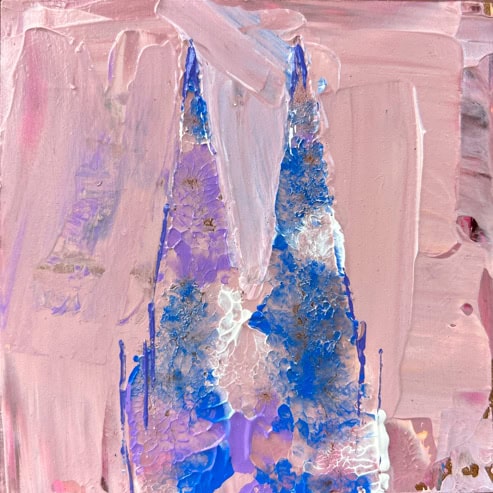 „Mini Kölner Dom Abstrakt“<br>Acryl auf MDF Block<br>10 x 10 cm<br>mit Aufhängung<br>handsigniert und mit Echtheitszertifikat