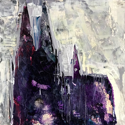 „Mini Kölner Dom Abstrakt“<br>Acryl auf MDF Block<br>10 x 10 cm<br>mit Aufhängung<br>handsigniert und mit Echtheitszertifikat
