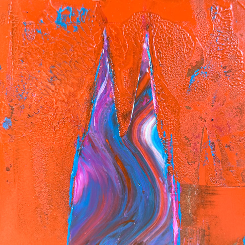 „Mini Kölner Dom Abstrakt“<br>Acryl auf MDF Block<br>10 x 10 cm<br>mit Aufhängung<br>handsigniert und mit Echtheitszertifikat