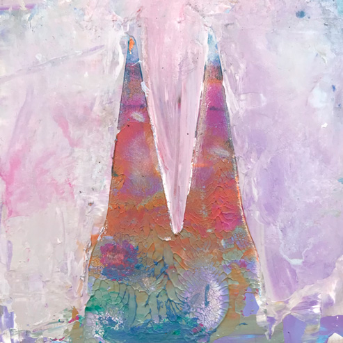 „Mini Kölner Dom Abstrakt“<br>Acryl auf MDF Block<br>10 x 10 cm<br>mit Aufhängung<br>handsigniert und mit Echtheitszertifikat