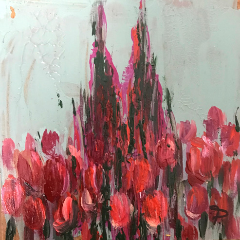 „Mini Kölner Dom Abstrakt“<br>Acryl auf MDF Block<br>10 x 10 cm<br>mit Aufhängung<br>handsigniert und mit Echtheitszertifikat
