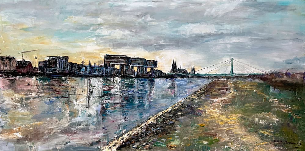 Kranhäuser<br><br>Acryl auf Leinwand<br>50 x 100 cm<br>Gemeinschaftswerk